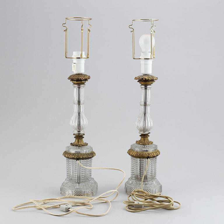 A pair of glass table lamps, probably Russian, second half of the 19th century.