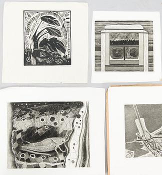 ALLAN KUNTSI, etsningar och träsnitt 10 st, signerade och daterade, numrerade.