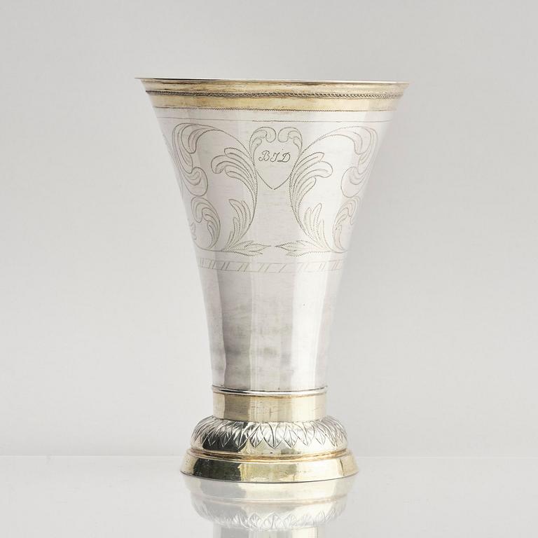 A Swedish 19th century parcel-gilt silver beaker, mark of Johan Ferdinand Grönqvist, Östhammar 1837.