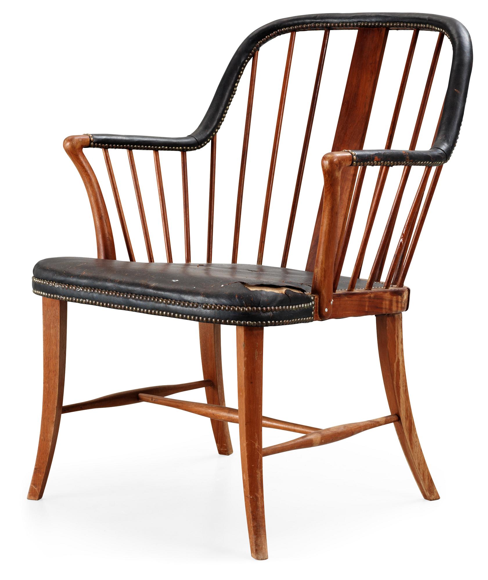 A mahogany and black leather armchair attributed to Josef Frank, either Haus & Garten, Austria or Svenskt Tenn,