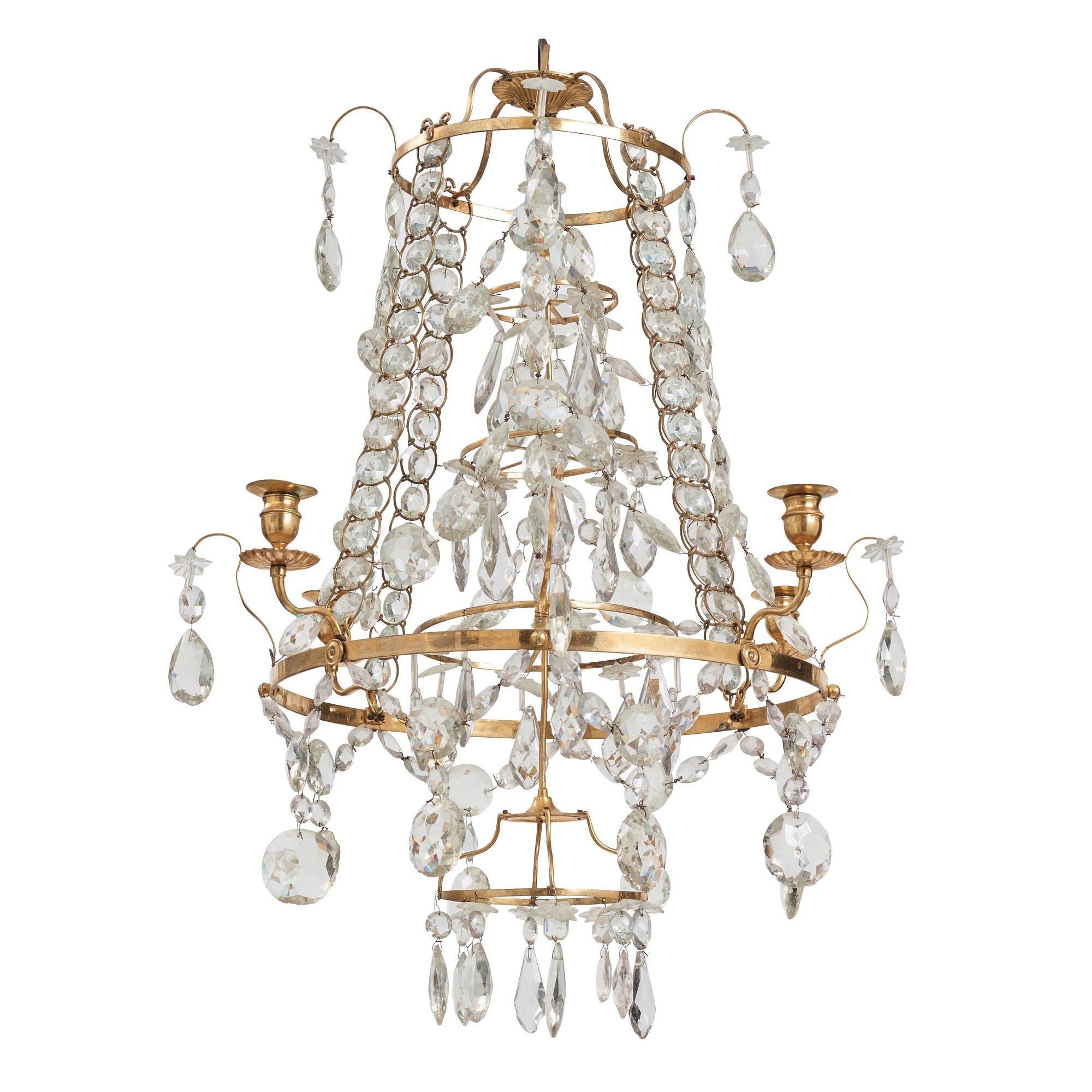 A Gustavian four-light chandelier, by O Westerberg (Stockholm circa 1769-1811), late 18th century.