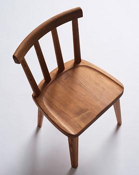 Axel Einar Hjorth, a set of six stained pine 'Utö' chairs, Nordiska Kompaniet, Sweden 1930s.