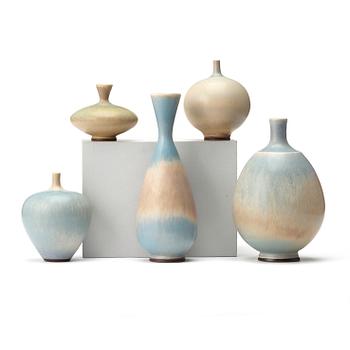 Berndt Friberg, a set of five stoneware vases, Gustavsberg studio 1970's.