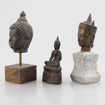 Three Buddha bronze figurines, Thailand/Burma, 20th century.