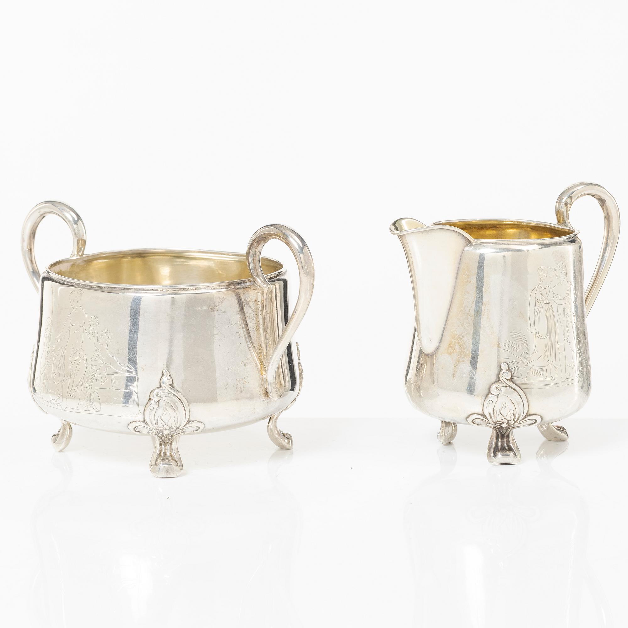 A Danish silver sugar bowl and cream jug.