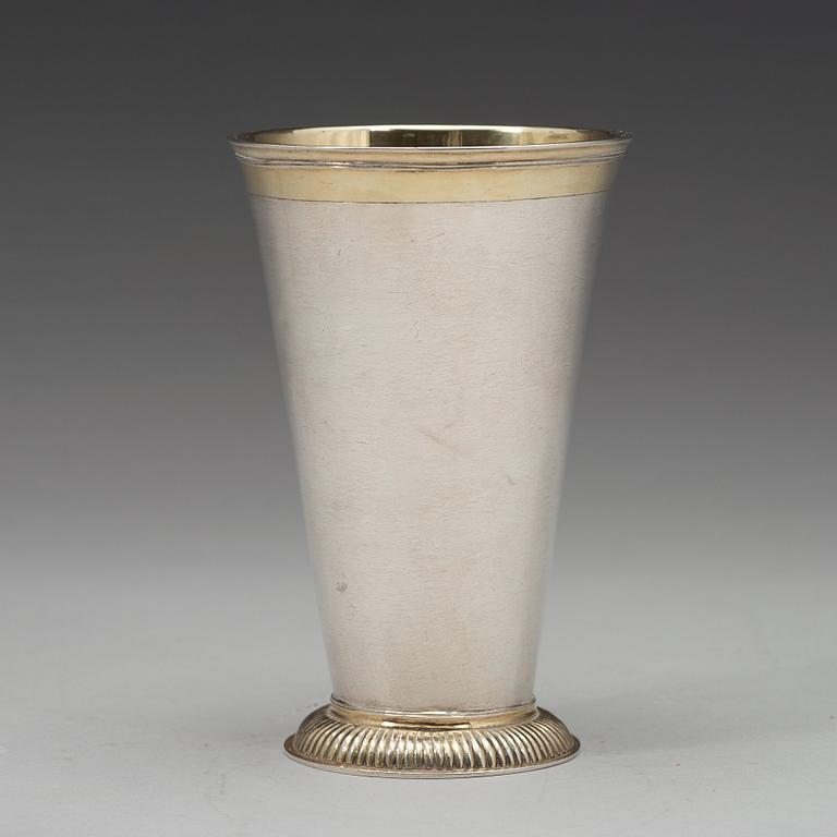 A Baltic 18th century parcel-gilt beaker, mark of Johann Christoffer von Haven, Narva (1729-1759).