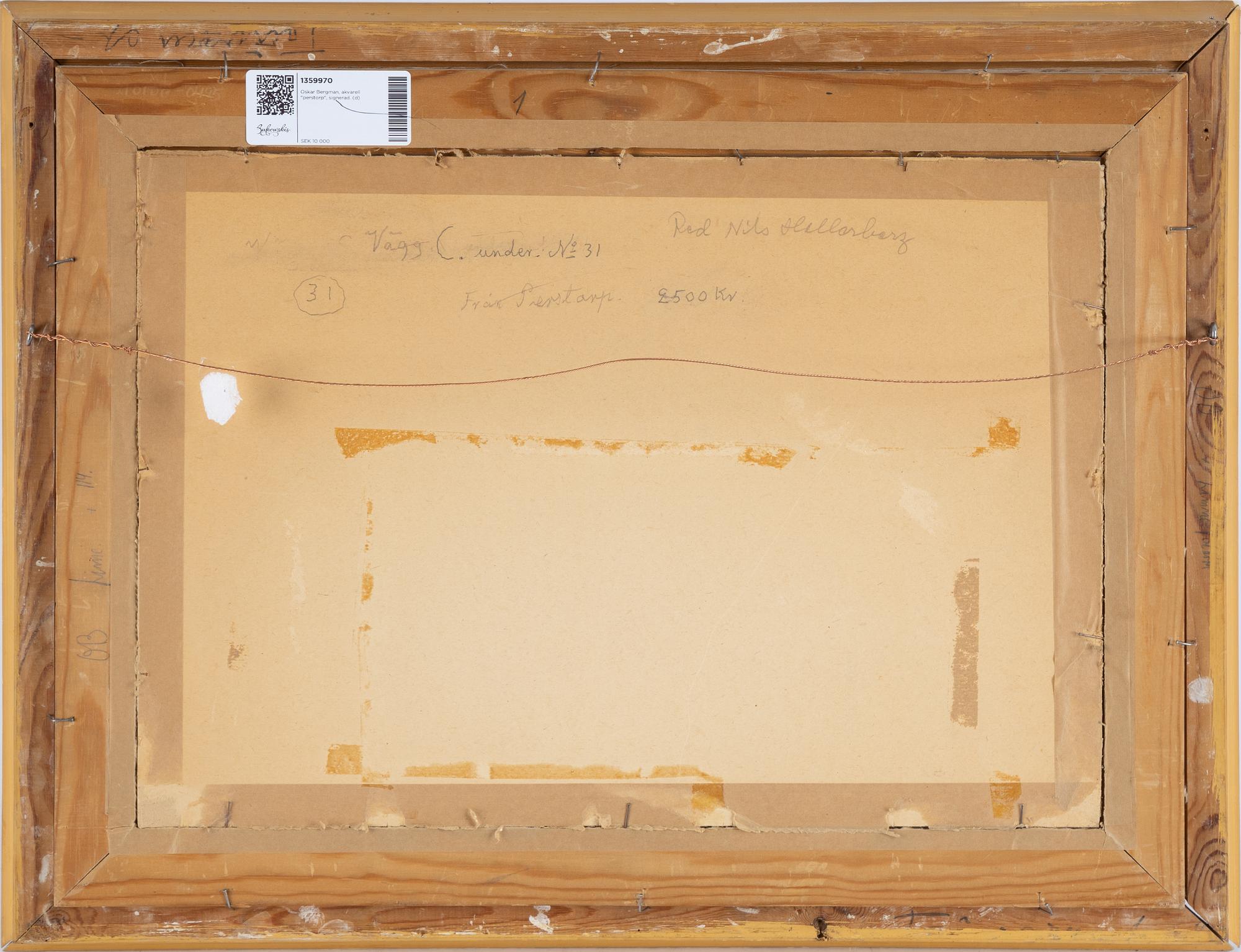 Oskar Bergman, watercolour, signed and dated Perstorp 1925.
