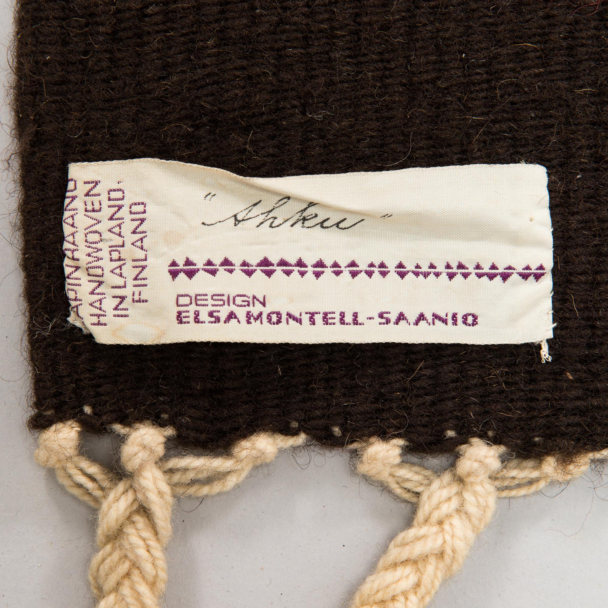 Elsa Montell-Saanio, A Raanu "Ahku" (grandmother) textile from Lapland designed by Elsa Montell-Saanio. Circa 216x131 cm.