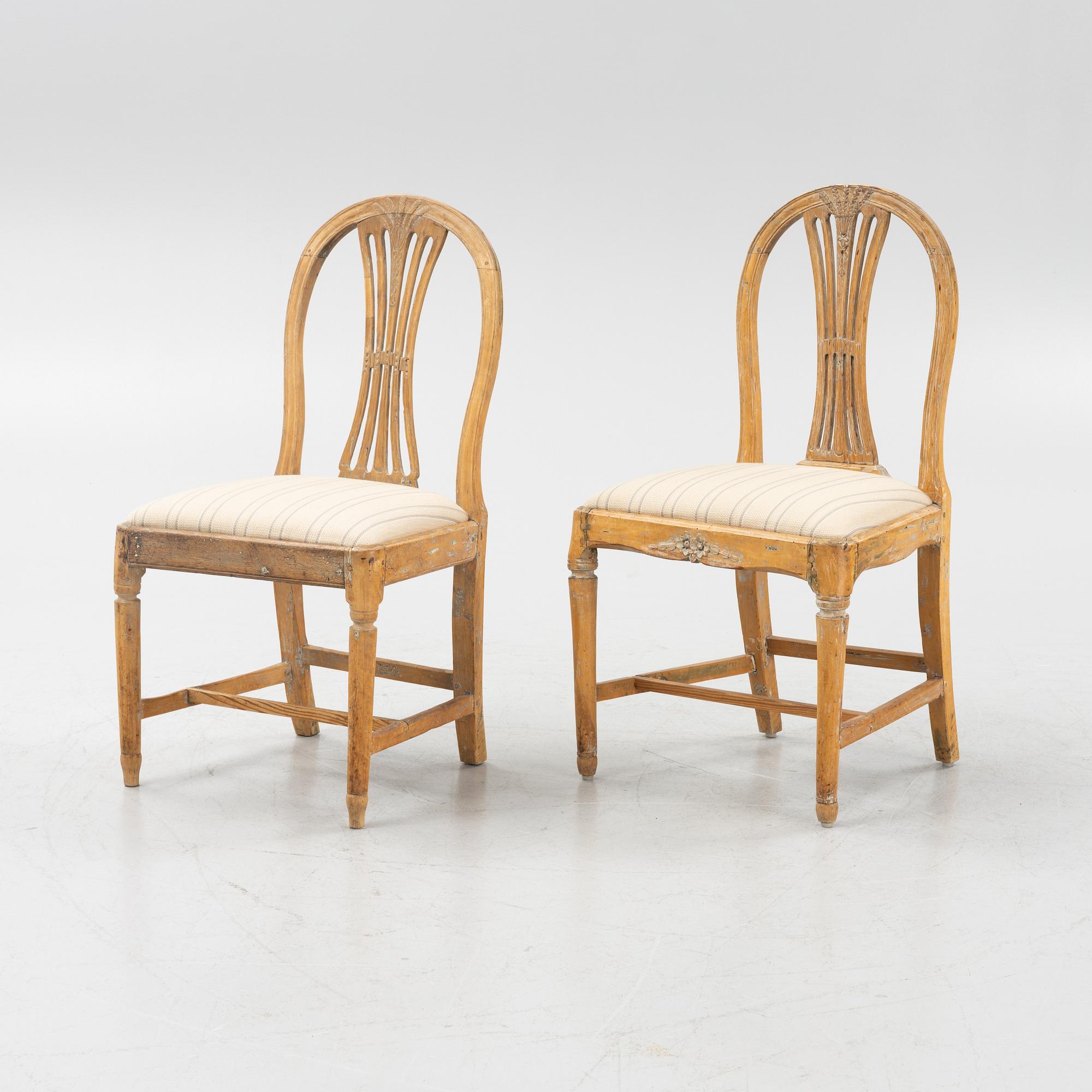 Eight Gustavian Chairs, around 1800.