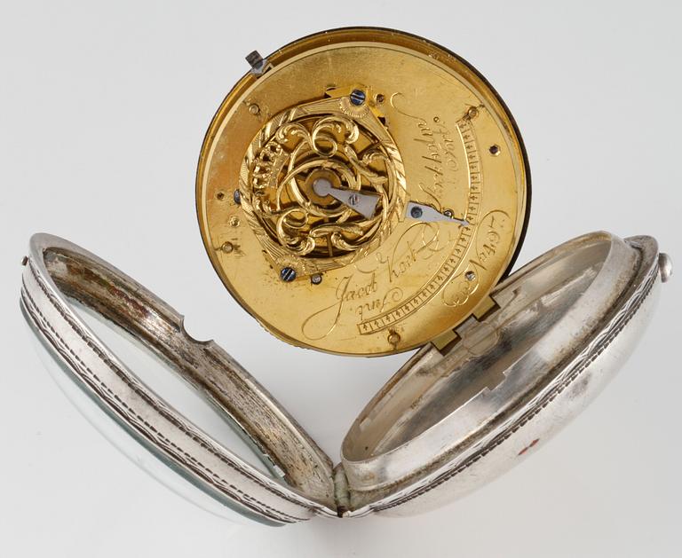 FICKUR, silver, no 497, Jacob Kock (verksam 1762-1803), Stockholm, 1779. Vikt 129 g.