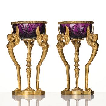 Uppsatsskålar, ett par, troligen Ryssland, sent 1800-tal, Empirestil.