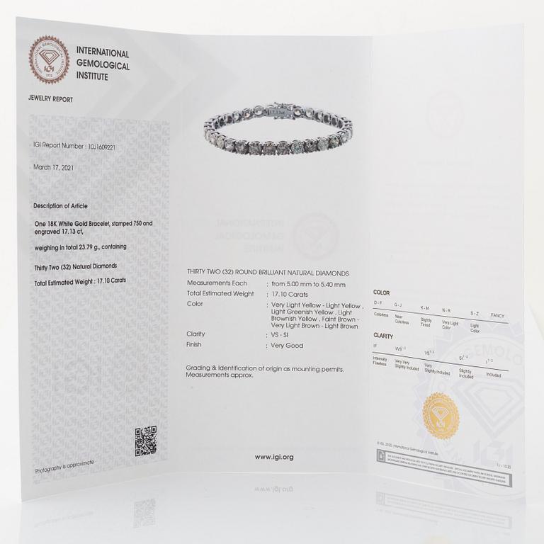 Round brilliant-cut diamond rivière bracelet, with IGI report.