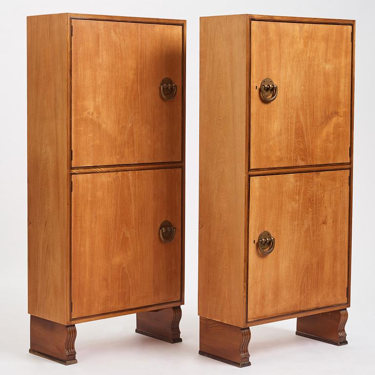 Otto Schulz, a pair of Swedish Modern elm veneered cabinets, Boet, Gothenburg 1940s-50s.