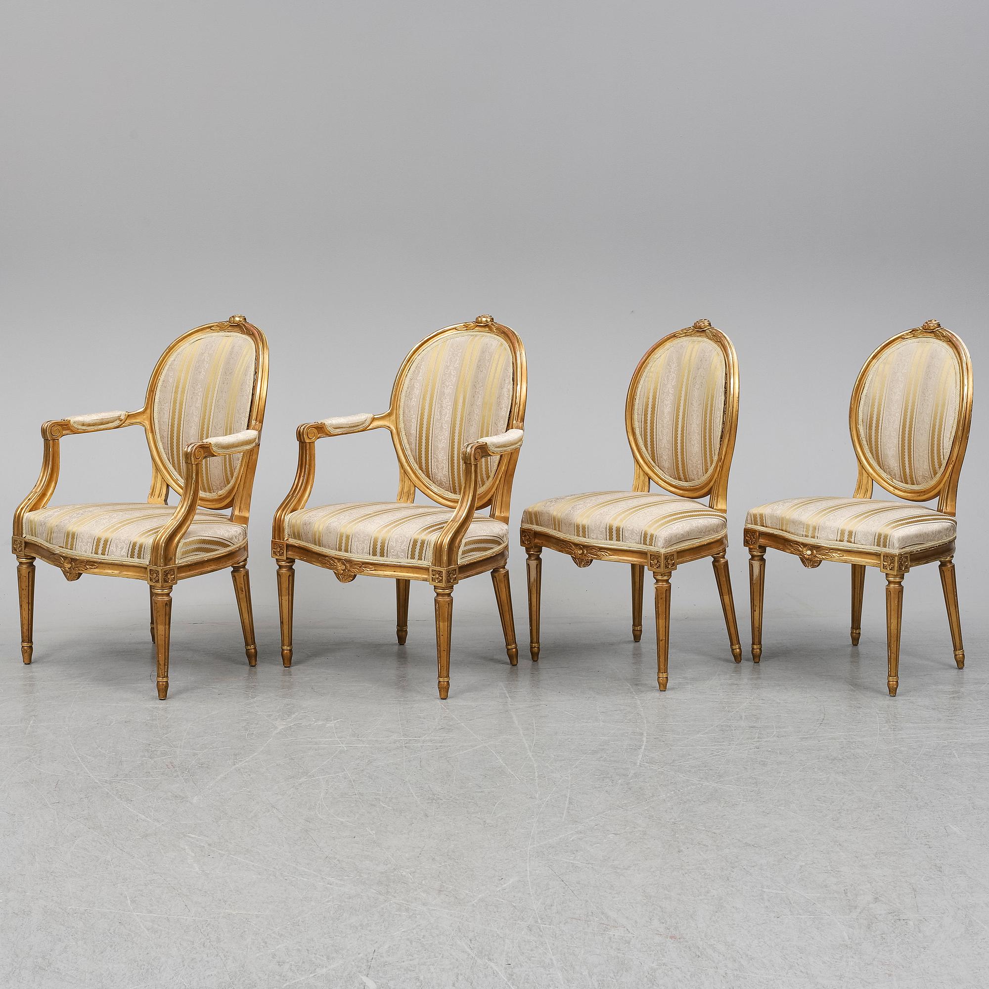STOLAR samt KARMSTOLAR, 2+2 st, gustaviansk stil, 1900-talets första hälft.