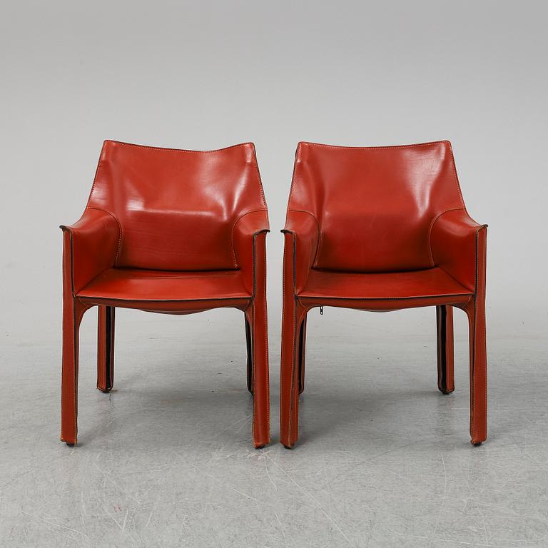 A pair of leather upholstered model 413 CAB armchairs by Mario Bellini for Cassina.