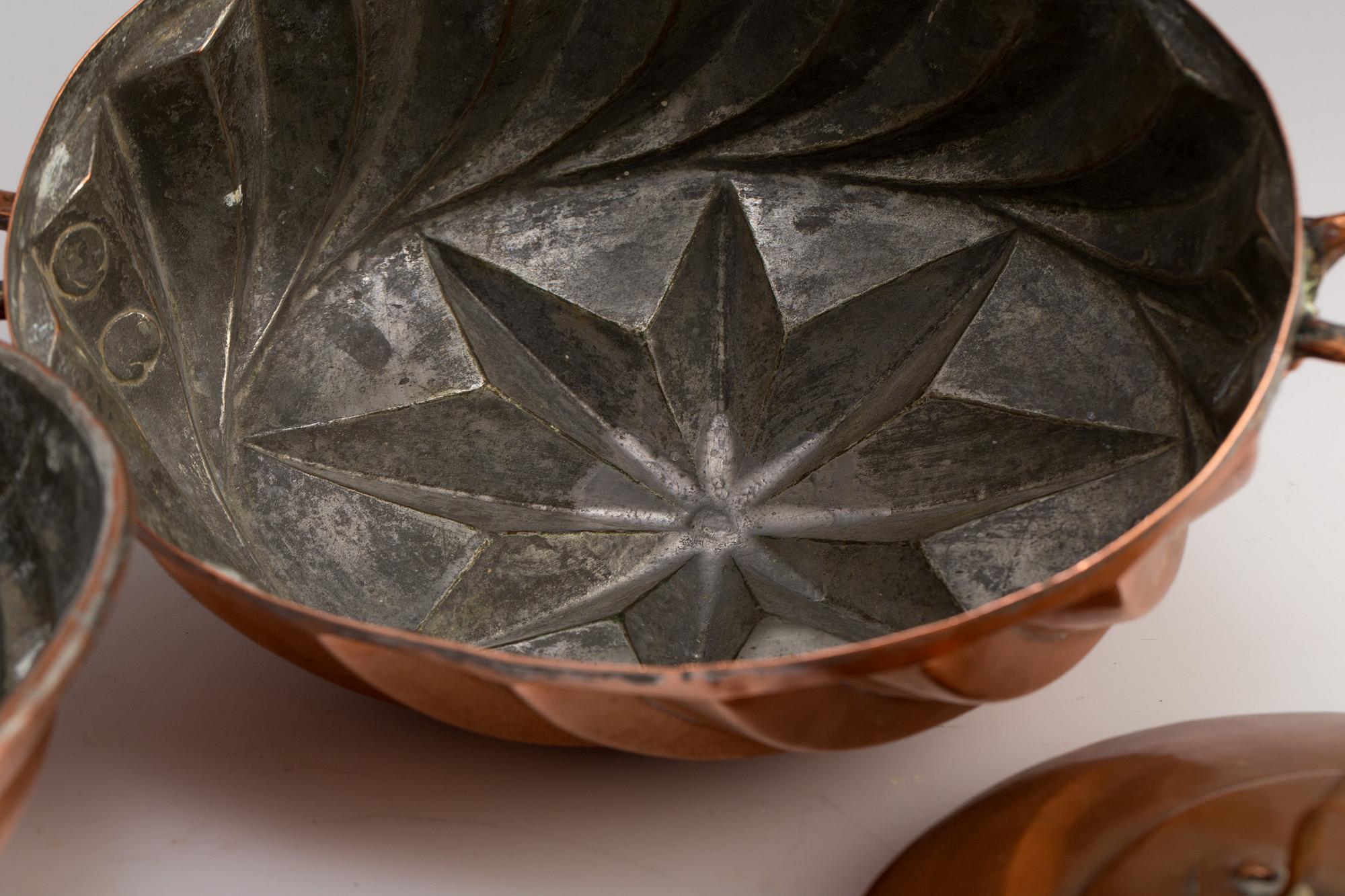 THREE COPPER ASPIC MOULDS, 18/19th century.
