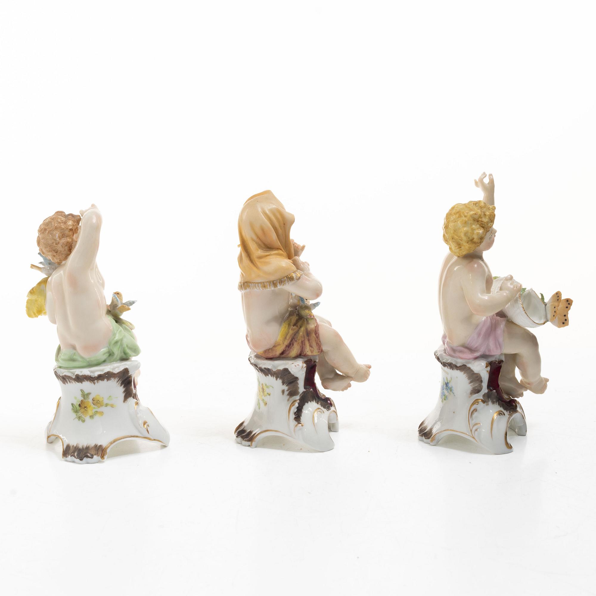 Figurines, 3 porcelain, Germany, Dresden-style mark, 19th/20th century.