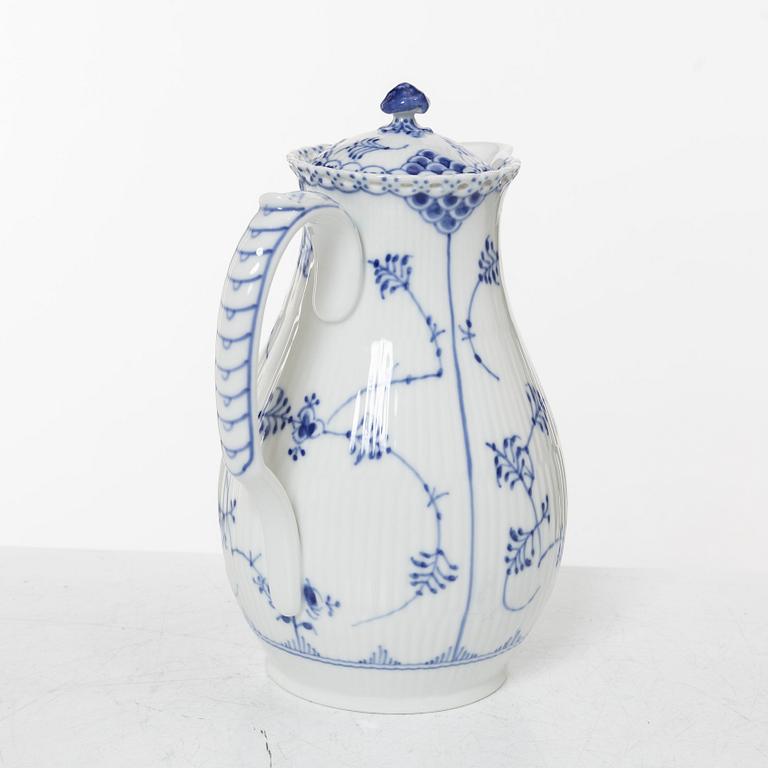 Royal Copenhagen, chocolate pot, porcelain, Blue Fluted, full lace, model 1025.