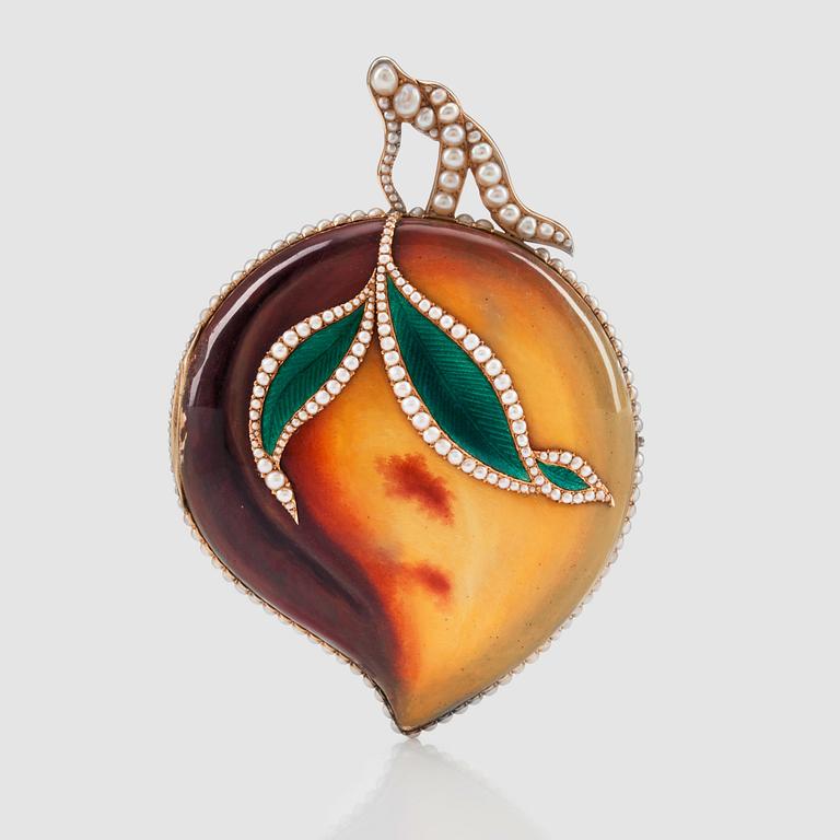 An Ilbery, London, pocket watch in the shape of a peach. Made for the Chinese market.