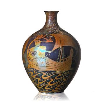 34. Walter Crane, & William Salter Mycock, a lustreware "Sea Maiden" vase, Pilkington Royal Lancastrian, England, 1910s.