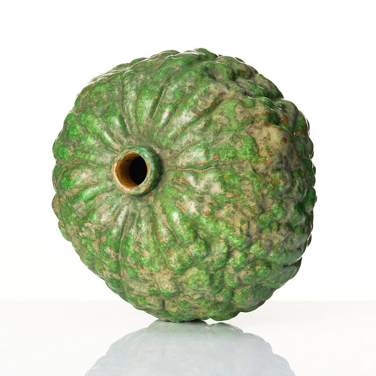 Hans Hedberg, a green glazed faience sculpture of a pumpkin, Biot, France.