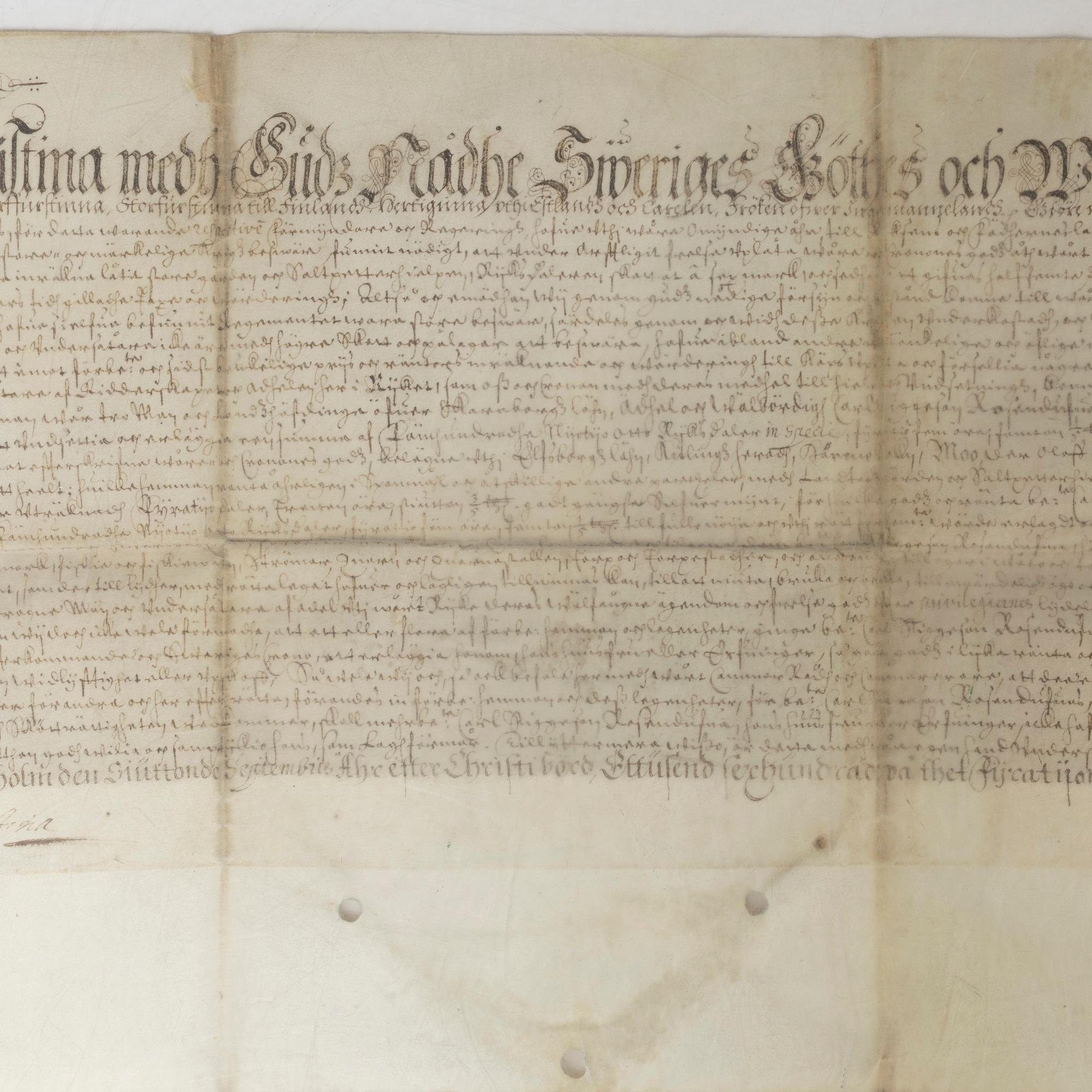 Gift deed signed by Queen Christina, 1647.