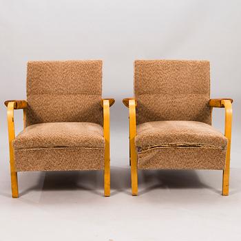 ALVAR AALTO, a pair 1950's armchairs, modell 48 O.Y. Huonekalu- ja Rakennustyötehdas A.B.