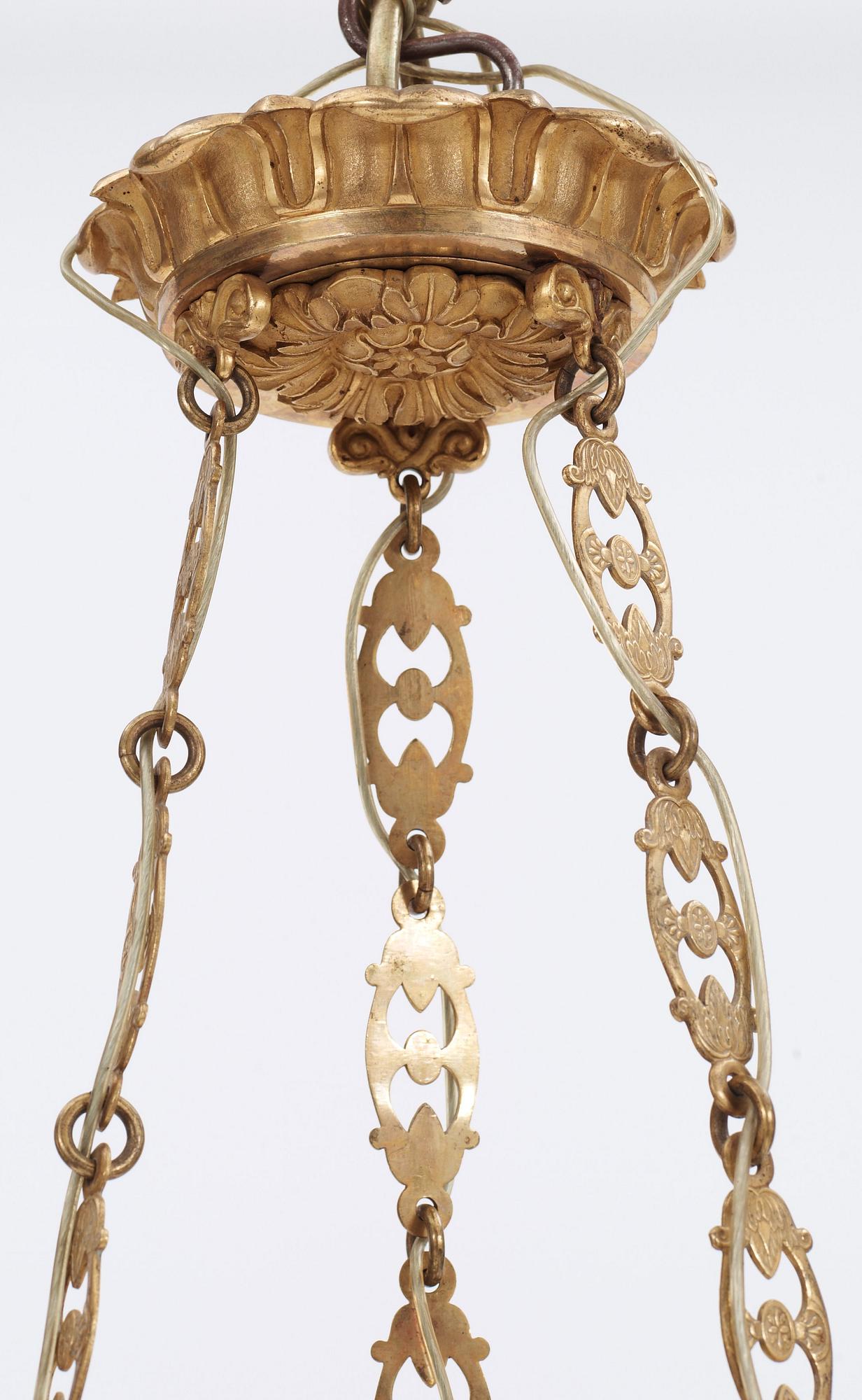 An Empire 19th century gilt bronze six-light hanging-lamp.