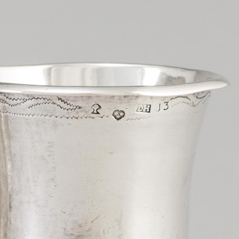 Four 19th century, silver goblets.