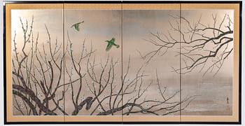 A Japanese four folded panel, 20th century.