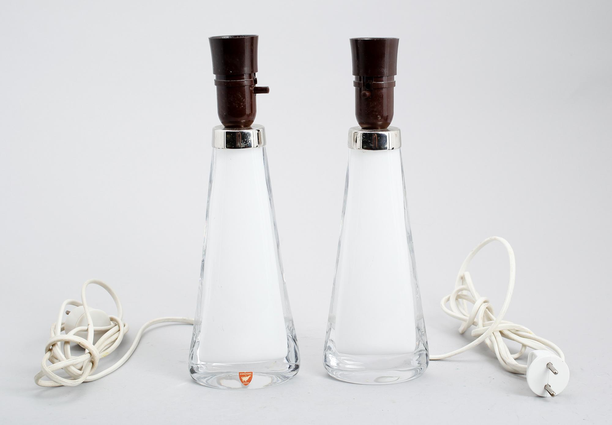 BORDSLAMPOR, 1 par, glas, Carl Fagerlund, Orrefors, RD 1566.