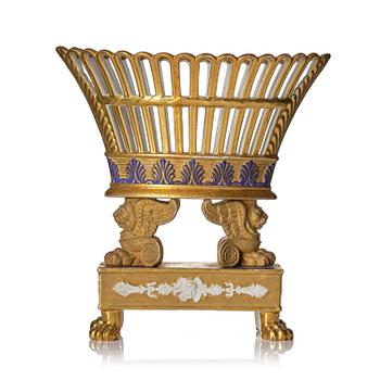 464. A gilt and enamelled bisquit porcelain basket, Empire, 19th century.