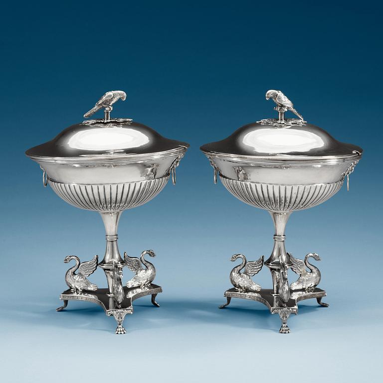 A pair of Swedish 19th century silver sugar-bowls, makers mark of Johan Petter Grönvall, Stockholm 1818.