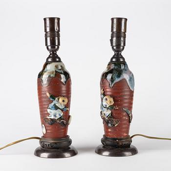 A pair of Japanese sumida table lamps, signed Koko, 20th century.