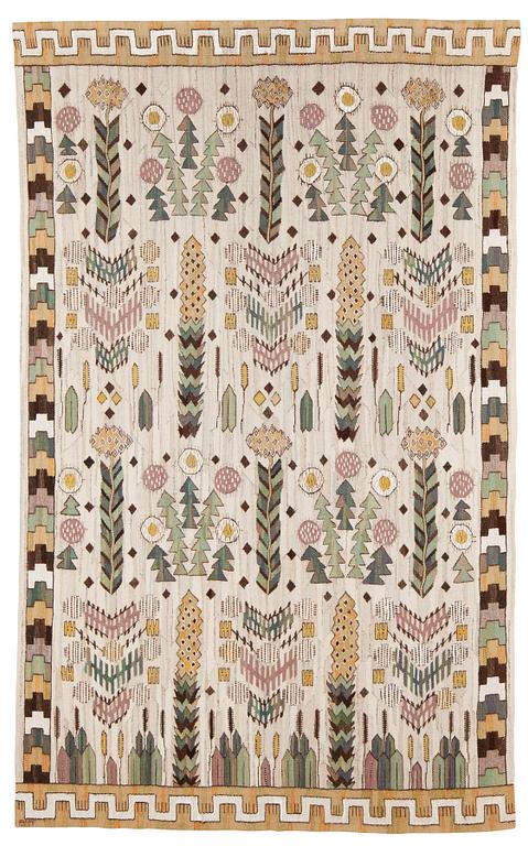 DRAPE. "Taraxacum". Tapestry weave. 248,5 x 154,5 cm. Signed AB MMF.