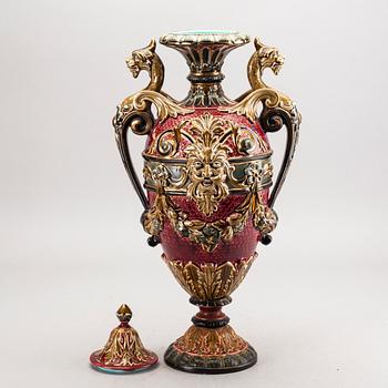 A Rörstrand majolica urn around 1900.