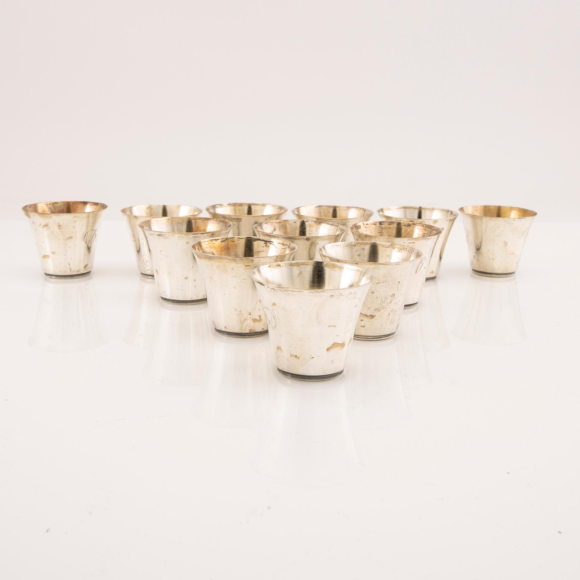 Punschmuggar 12 st silver MGAB Uppsala 1940/50-tal.