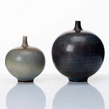 Berndt Friberg, two stoneware vases, Gustavsberg studio, Sweden 1960 and 1965.