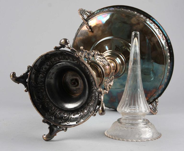 BORDUPPSATS, nysilver samt glas, 1800-talets slut.