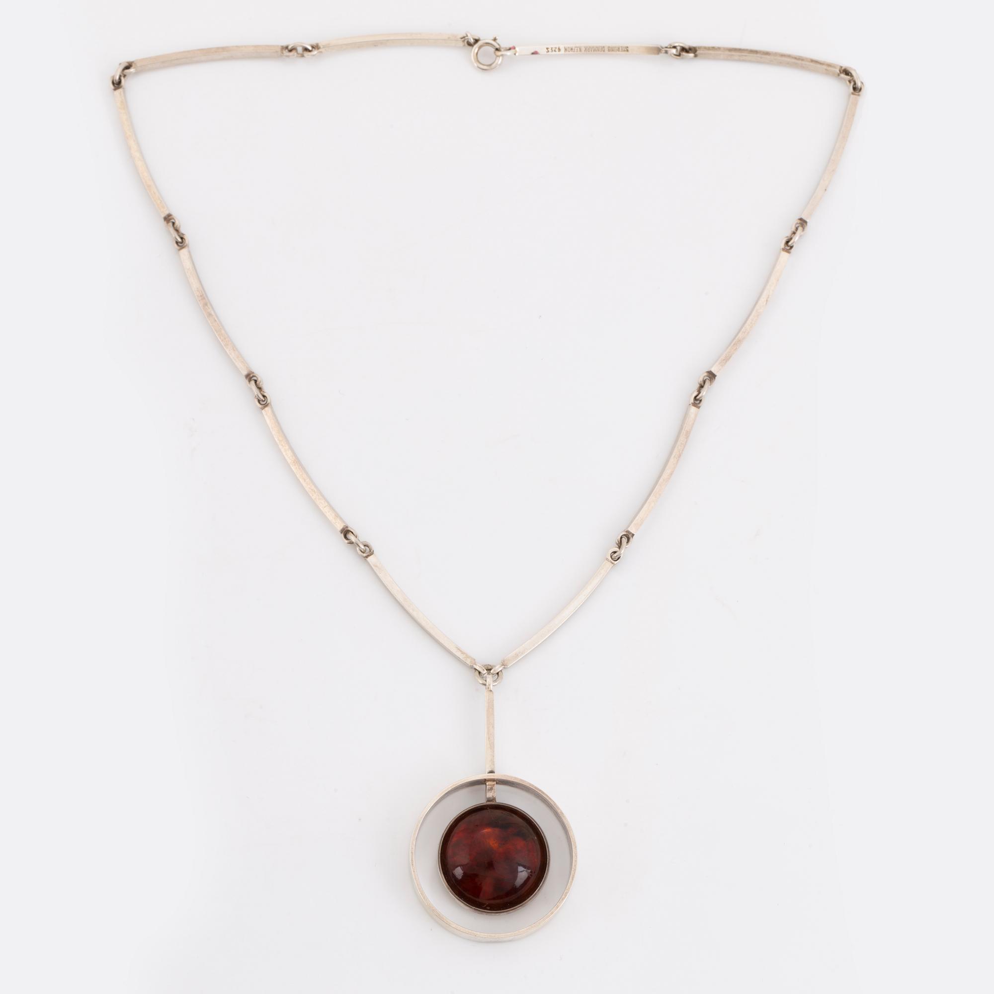 A Niels Erik From silver and amber necklace and ring.