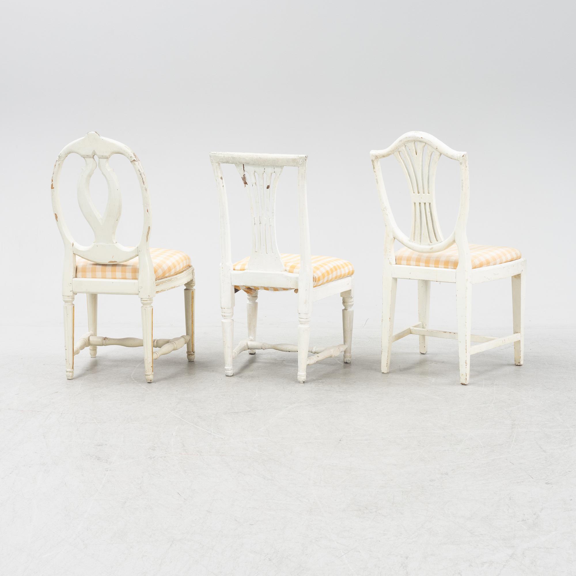 Stolar, 3 st olika modeller, gustavianska, 1700-talets andra hälft.