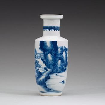 A blue and white Roleau vase, late Qing dynasty.