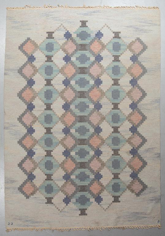 Judith Johansson, a carpet, "Myosotis", flat weave, ca 298,5 x 209,5-213 cm, signerad JJ J (the weaver).