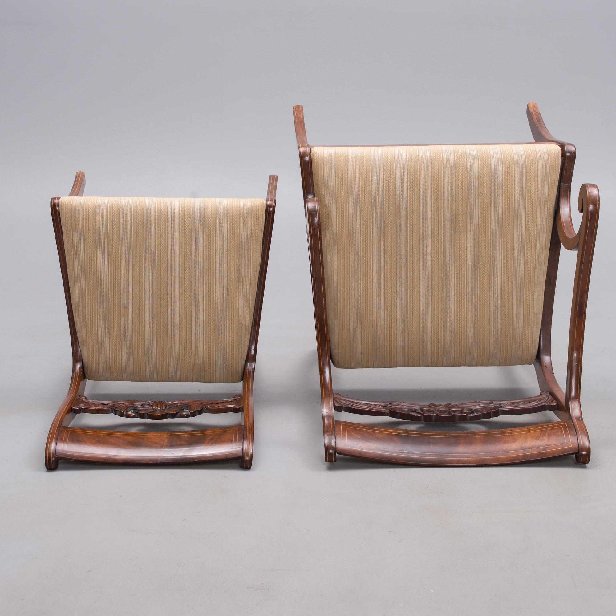 KARMSTOL och STOLAR, 2 st, biedermeier 1820-1840-tal.