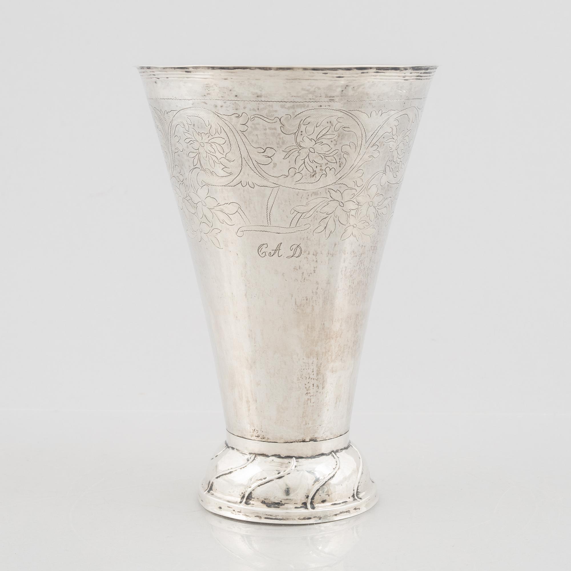 A silver beaker by Christopher Nordin, Hudiksvall 1827.