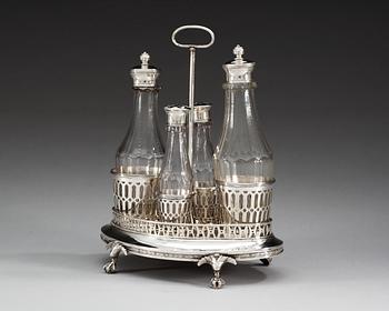 A SWEDISH SILVER CRUET-STAND, Makers mark of Johan Ekholm, Stockholm 1798.