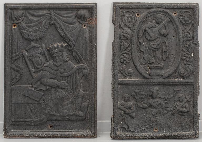 A SET OF 2 CAST IRON STOVE FRONTS, 18/19th century.
