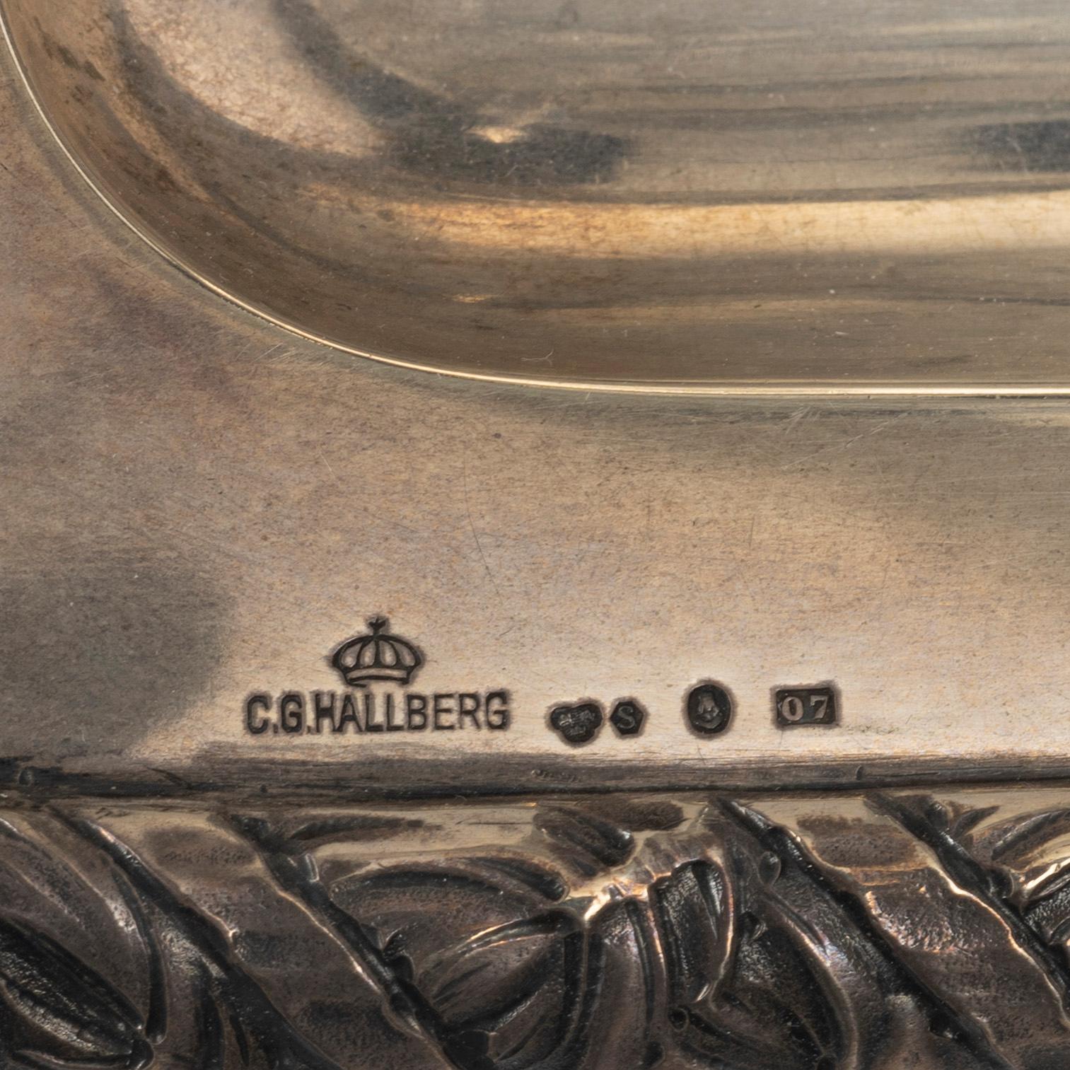 Jugend/Art Nouveau, CG Hallberg, writing desk, silver and glass, Stockholm 1916.