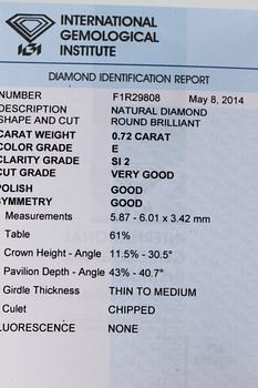 HÄNGE, 18K vitguld med briljantslipad diamant 0.72 ct. Vikt 2,1 gram.