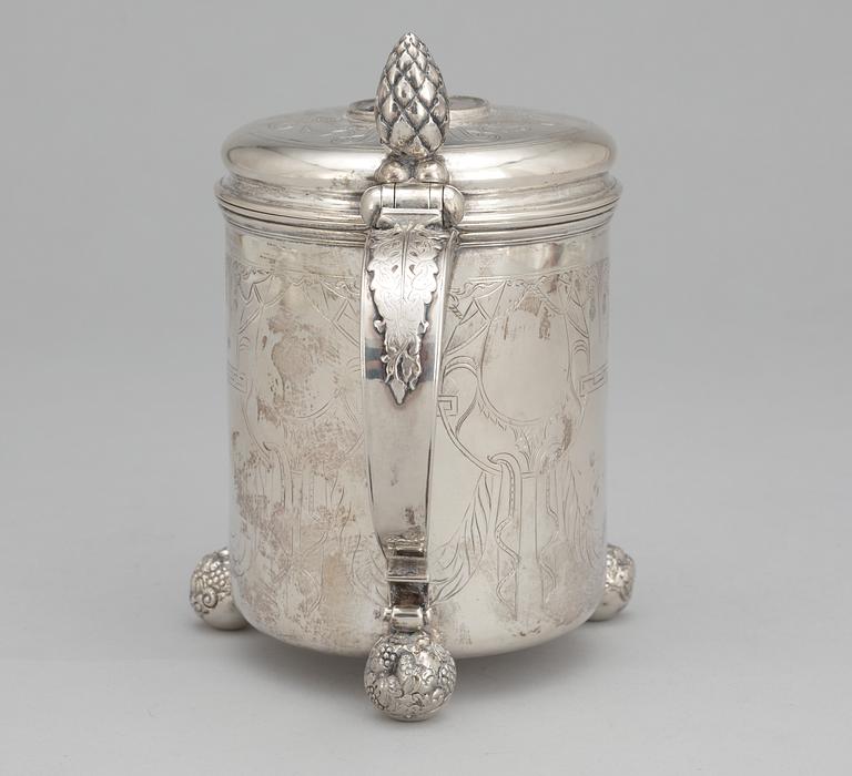 A Baroque style tankard with no silver marks.